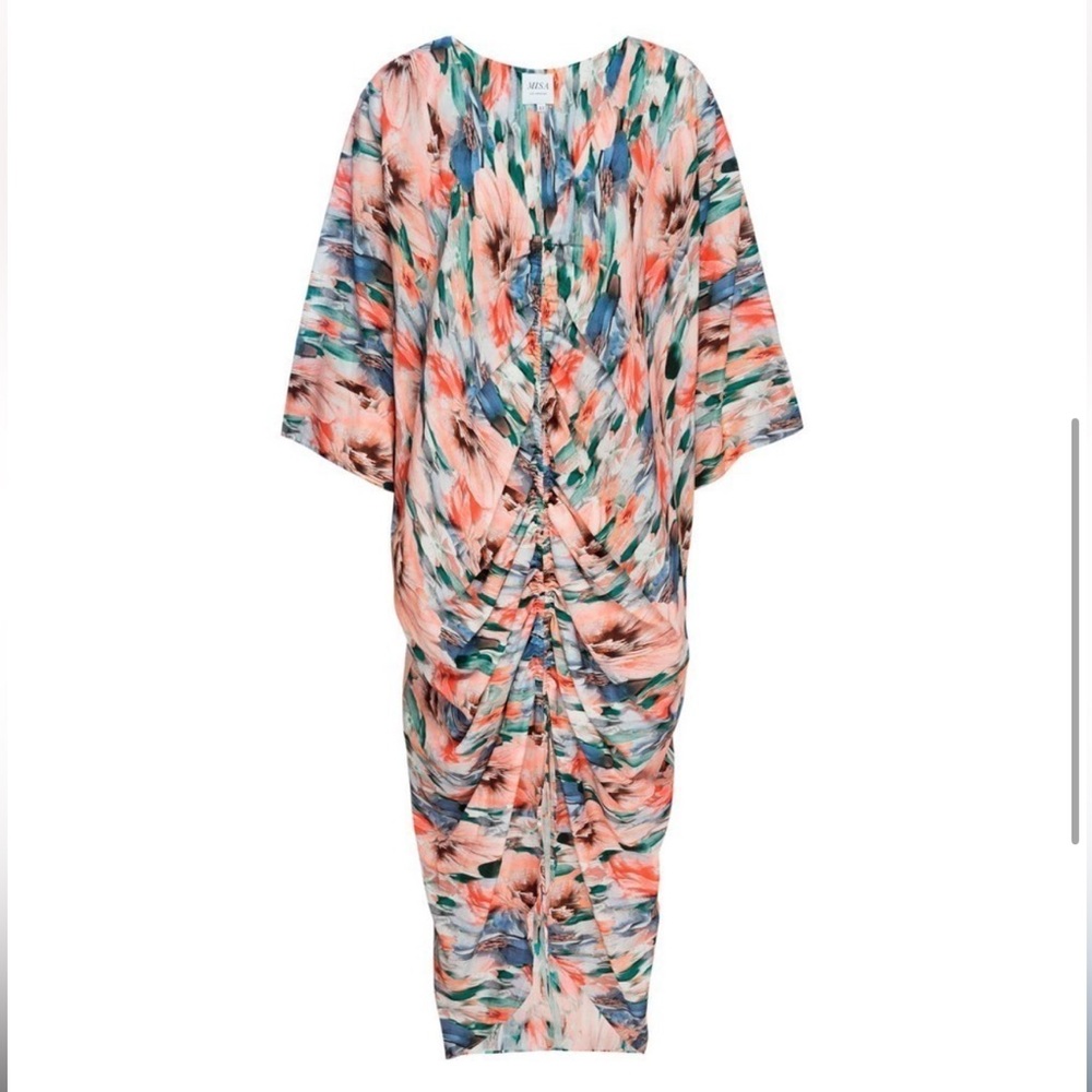 MISA Sari Dress NWT XS • Tropical Floral Watercolor Midi Kaftan Boho Resort - Picture 5 of 9